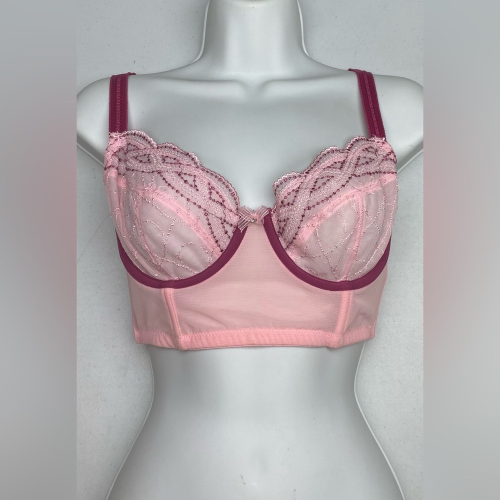 Parfait PNK/MAROON Unlined Long Bra, 32D *P1046